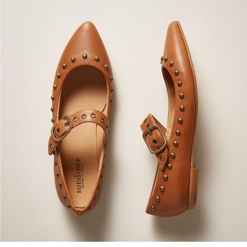 Sundance Catalog Studded Brown Flats, Size 38, EUC